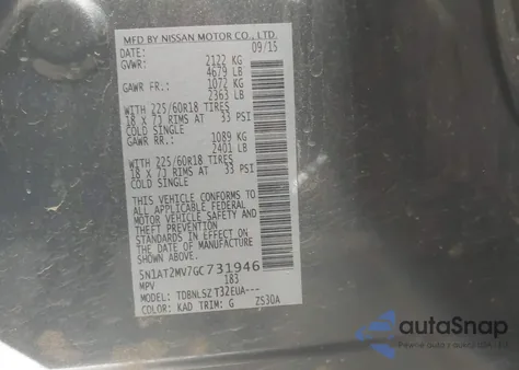 2016 Nissan Rogue Sl из США, поврежденный, VIN 5N1AT2MV7GC731946